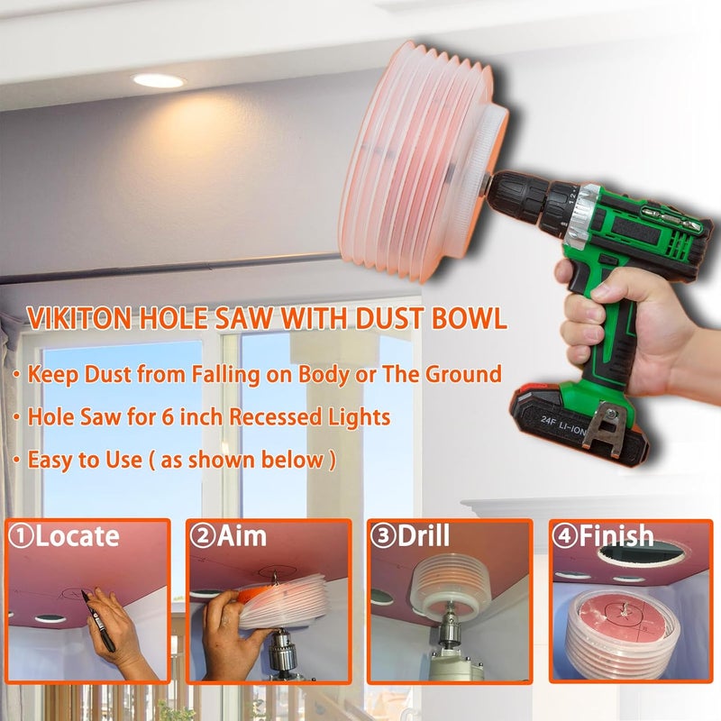 VIKITON 6-1/4 Hole Saw for Recessed Lights, 6.25 Inch Hole Cutter with Dust Bowl Catcher for Led Recessed Lighting 6 Inch and Wood Metal Drywall, Bi-Metal Construction - Image 2